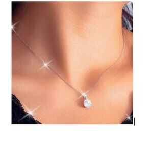 Necklace 925 Sterling Silver Cubic Zirconia pendant one carat stone.